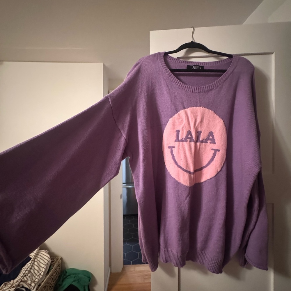 Dressed in LALA Lavender Sweater with Pink Design